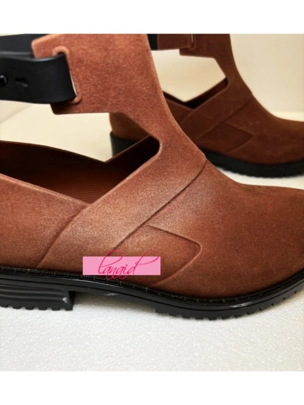 Melissa Antares II Boots Brown Low Cut-Out Suede Buckles Ankle Flat Booties 7